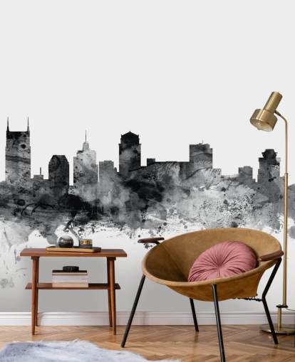 mural en blanco y negro del horizonte de Tennessee llamado Nashville, Tennessee BW Skyline de Michael Tompsett mural en blanco y negro del horizonte de Tennessee llamado Nashville, Tennessee BW Skyline de Michael Tompsett