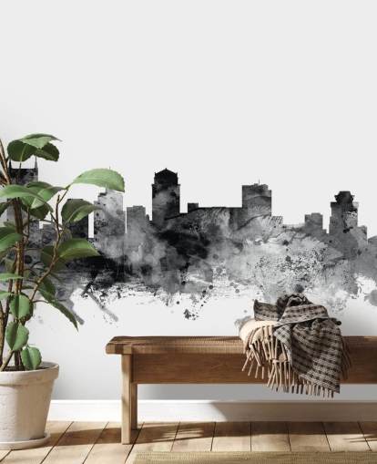 mural de papel de parede preto e branco do horizonte do tennessee chamado Nashville, Tennessee BW Skyline de Michael Tompsett