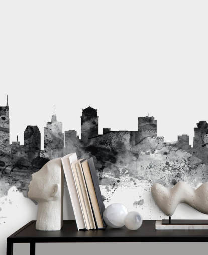 papier peint mural noir et blanc Tennessee Skyline appelé Nashville, Tennessee BW Skyline par Michael Tompsett