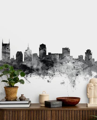 black and white tennessee skyline wallpaper mural called Nashville, Tennessee BW Skyline by Michael Tompsett