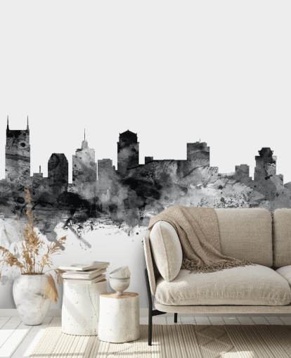 svartvit Tennessee skyline tapetväggmålning som heter Nashville, Tennessee BW Skyline av Michael Tompsett svartvit Tennessee skyline tapetväggmålning som heter Nashville, Tennessee BW Skyline av Michael Tompsett