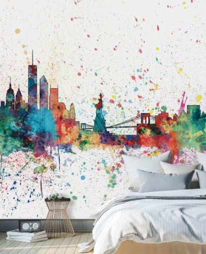 fargerikt new york tapetmaleri kalt New York City Skyline av Michael Tompsett fargerikt new york tapetmaleri kalt New York City Skyline av Michael Tompsett