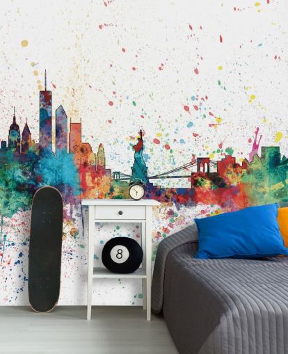 colorido mural de papel pintado de Nueva York llamado New York City Skyline de Michael Tompsett