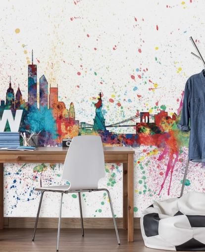 colorido mural de papel pintado de Nueva York llamado New York City Skyline de Michael Tompsett