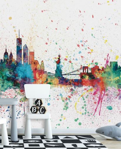 carta da parati murale colorata di New York chiamata New York City Skyline di Michael Tompsett