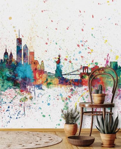 colorido mural de papel pintado de Nueva York llamado New York City Skyline de Michael Tompsett