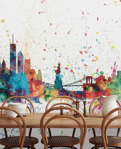 colorido mural de papel pintado de Nueva York llamado New York City Skyline de Michael Tompsett