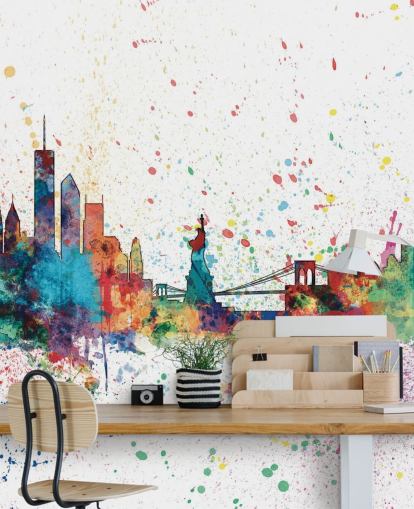 fargerikt new york tapetmaleri kalt New York City Skyline av Michael Tompsett fargerikt new york tapetmaleri kalt New York City Skyline av Michael Tompsett