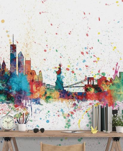 fargerikt new york tapetmaleri kalt New York City Skyline av Michael Tompsett