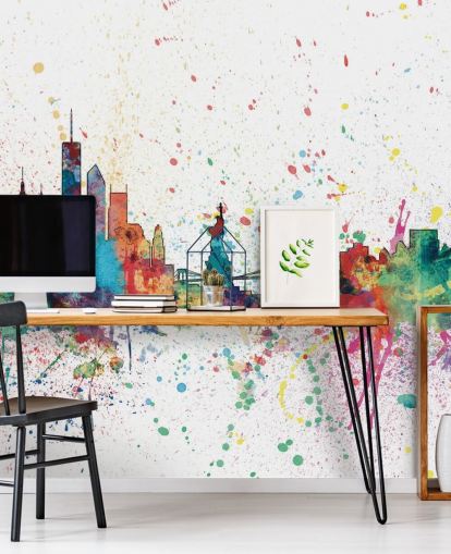mural colorido de papel de parede de Nova York chamado New York City Skyline de Michael Tompsett