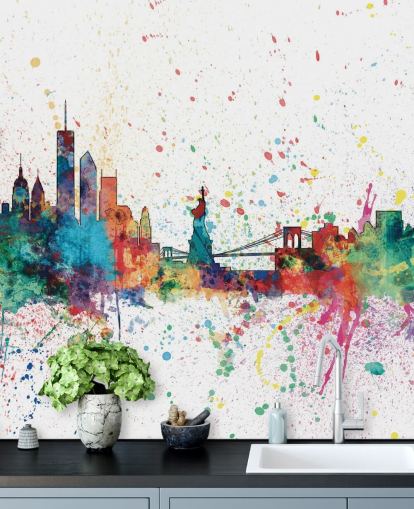 farverigt new york tapetmaleri kaldet New York City Skyline af Michael Tompsett farverigt new york tapetmaleri kaldet New York City Skyline af Michael Tompsett