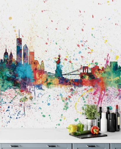 fargerikt new york tapetmaleri kalt New York City Skyline av Michael Tompsett