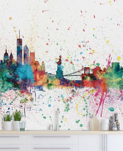 colourful new york wallpaper mural called New York City Skyline by Michael Tompsett colourful new york wallpaper mural called New York City Skyline by Michael Tompsett