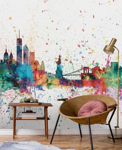 papier peint mural coloré de New York appelé New York City Skyline par Michael Tompsett