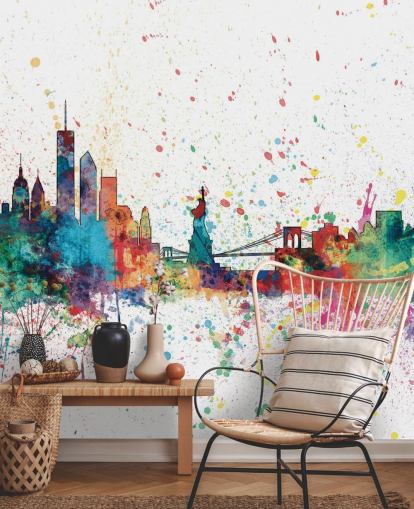 colourful new york wallpaper mural called New York City Skyline by Michael Tompsett