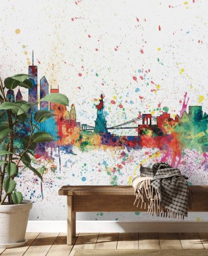 farverigt new york tapetmaleri kaldet New York City Skyline af Michael Tompsett