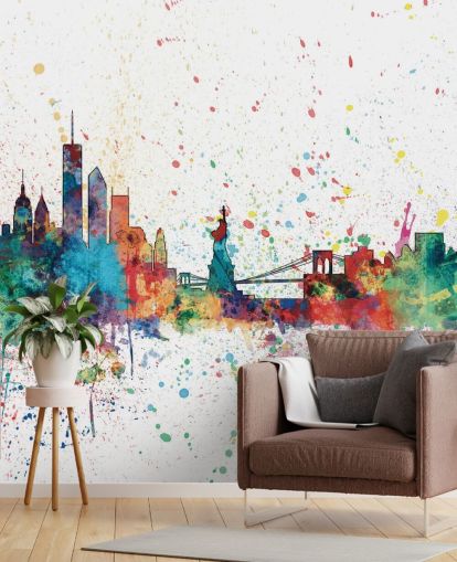 färgglad new york tapetväggmålning som heter New York City Skyline av Michael Tompsett