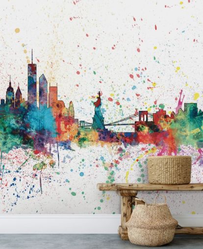 colourful new york wallpaper mural called New York City Skyline by Michael Tompsett colourful new york wallpaper mural called New York City Skyline by Michael Tompsett