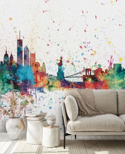 carta da parati murale colorata di New York chiamata New York City Skyline di Michael Tompsett