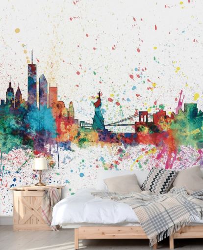 colourful new york wallpaper mural called New York City Skyline by Michael Tompsett