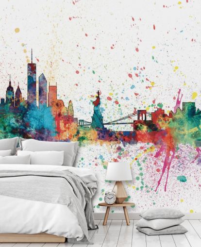 farverigt new york tapetmaleri kaldet New York City Skyline af Michael Tompsett farverigt new york tapetmaleri kaldet New York City Skyline af Michael Tompsett