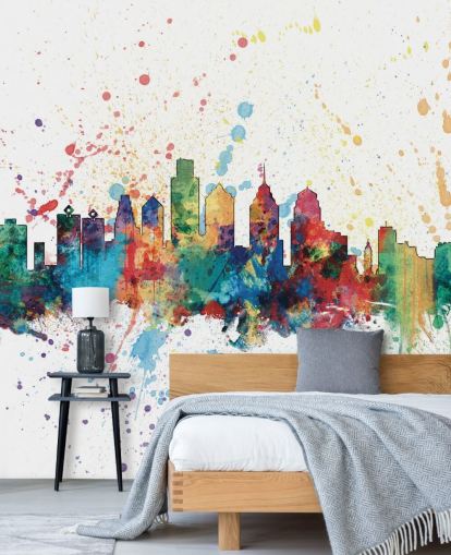 colourful philadelphia pennsylvania skyline in paint splatter