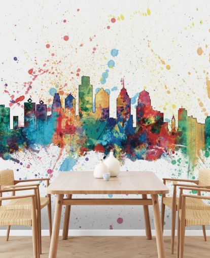 colourful philadelphia pennsylvania skyline in paint splatter