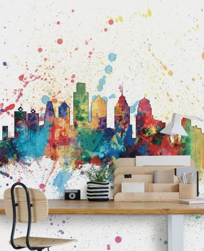 colourful philadelphia pennsylvania skyline in paint splatter