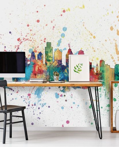 colourful philadelphia pennsylvania skyline in paint splatter