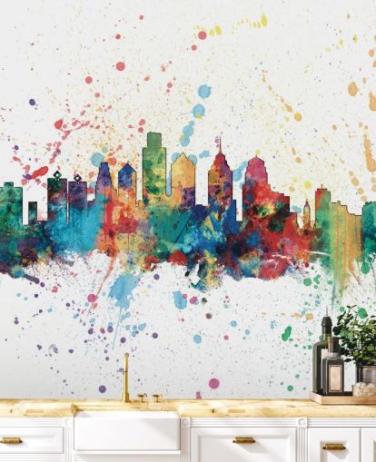 colourful philadelphia pennsylvania skyline in paint splatter