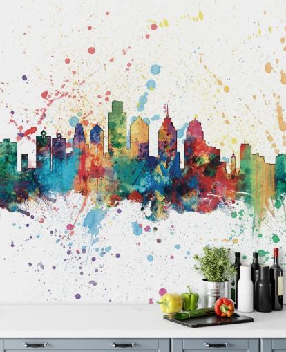 skyline colorato di Philadelphia Pennsylvania con schizzi di vernice