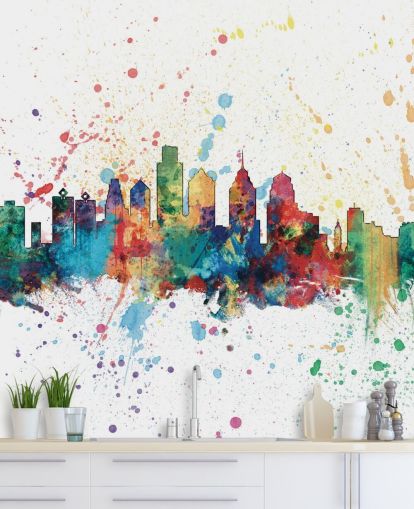 farbenfrohe Skyline von Philadelphia, Pennsylvania, im Farbspritzer farbenfrohe Skyline von Philadelphia, Pennsylvania, im Farbspritzer