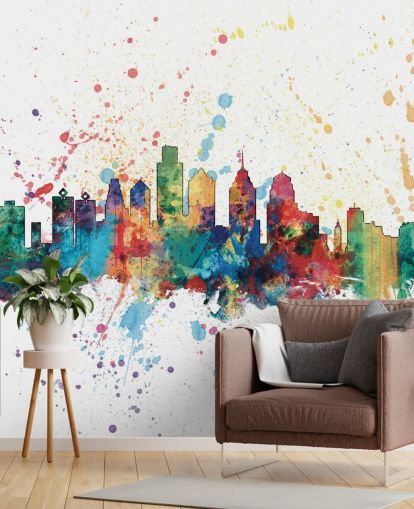 colourful philadelphia pennsylvania skyline in paint splatter