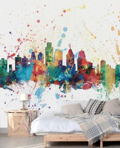 farbenfrohe Skyline von Philadelphia, Pennsylvania, im Farbspritzer
