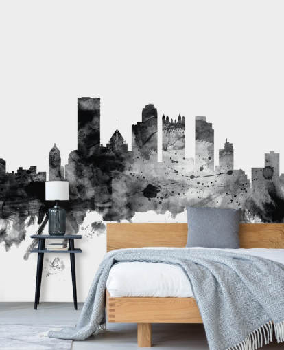 Pittsburgh, Pennsylvania in black and white Skyline Wall Mural Pittsburgh, Pennsylvania in black and white Skyline Wall Mural