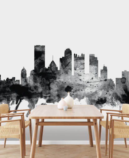 Pittsburgh, Pennsylvania mustavalkoisessa Skyline-seinämaalauksessa