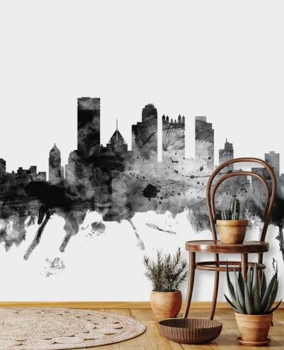 Fotobehang Pittsburgh, Pennsylvania in zwart-wit Skyline