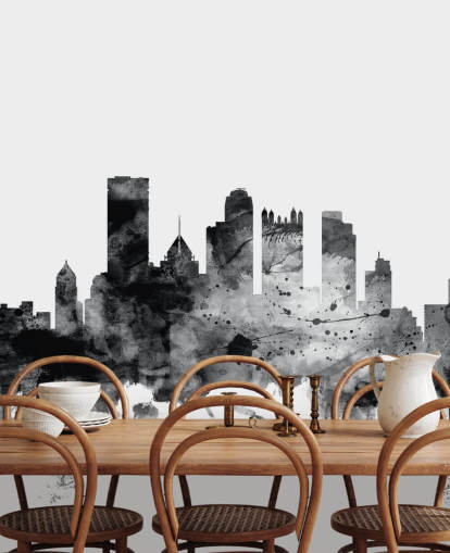 Pittsburgh, Pensilvânia, em mural de parede Skyline em preto e branco