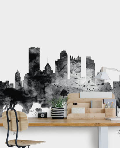 Pittsburgh, Pennsylvania in black and white Skyline Wall Mural