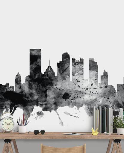 Pittsburgh, Pennsylvania in black and white Skyline Wall Mural