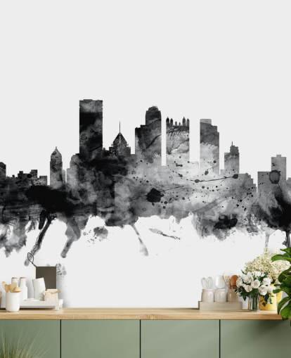 Fotobehang Pittsburgh, Pennsylvania in zwart-wit Skyline
