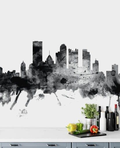 Pittsburgh, Pensilvânia, em mural de parede Skyline em preto e branco Pittsburgh, Pensilvânia, em mural de parede Skyline em preto e branco