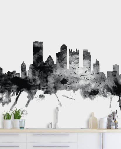 Pittsburgh, Pennsylvania in black and white Skyline Wall Mural Pittsburgh, Pennsylvania in black and white Skyline Wall Mural
