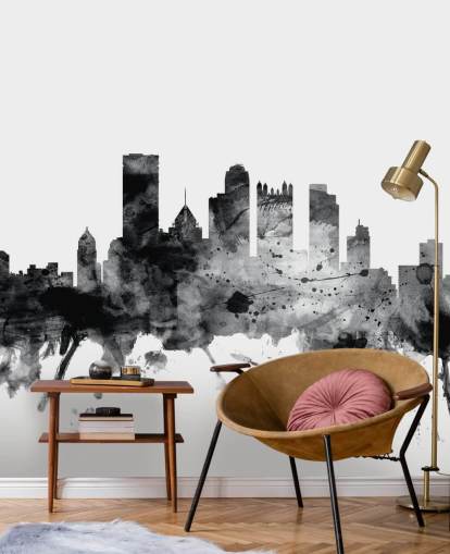 Decorazione murale con skyline di Pittsburgh, Pennsylvania in bianco e nero