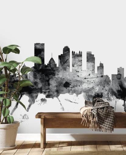 Pittsburgh, Pensilvânia, em mural de parede Skyline em preto e branco