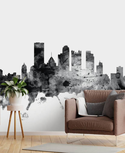 Pittsburgh, Pennsylvania in black and white Skyline Wall Mural Pittsburgh, Pennsylvania in black and white Skyline Wall Mural