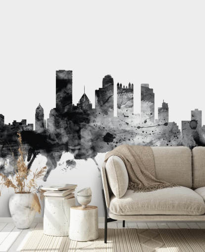 Pittsburgh, Pennsylvania i svart og hvitt Skyline veggmaleri