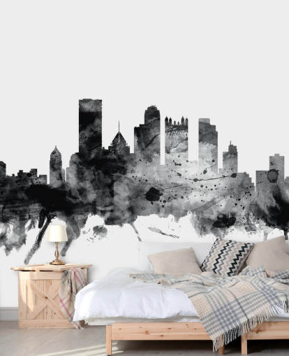 Pittsburgh, Pennsylvania in black and white Skyline Wall Mural Pittsburgh, Pennsylvania in black and white Skyline Wall Mural