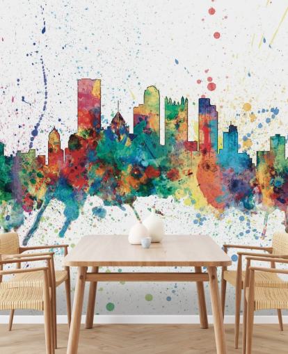 mural del horizonte de Pittsburgh, Pensilvania con salpicaduras de pintura llamado Pittsburgh, Pennsylvania Skyline de Michael Tompsett mural del horizonte de Pittsburgh, Pensilvania con salpicaduras de pintura llamado Pittsburgh, Pennsylvania Skyline de Michael Tompsett