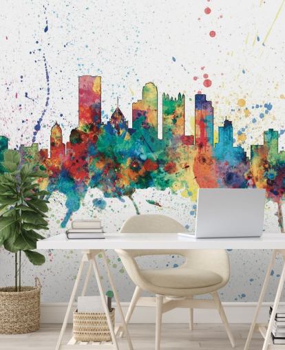 Pittsburgh Pennsylvania skyline veggmaleri med malingssprut kalt Pittsburgh, Pennsylvania Skyline av Michael Tompsett